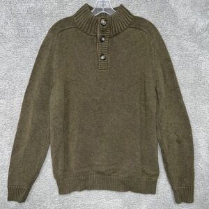 J Crew Sweater Mens L Green 1/4 Button Mock Neck Heavy Knit Grandpacore Pullover